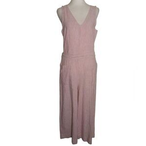 Anthropologie Beach Lunch Lounge Pink White Stripe Wide Leg Sleeveless Jumpsuit